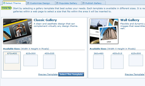 Choose from different gallery templates